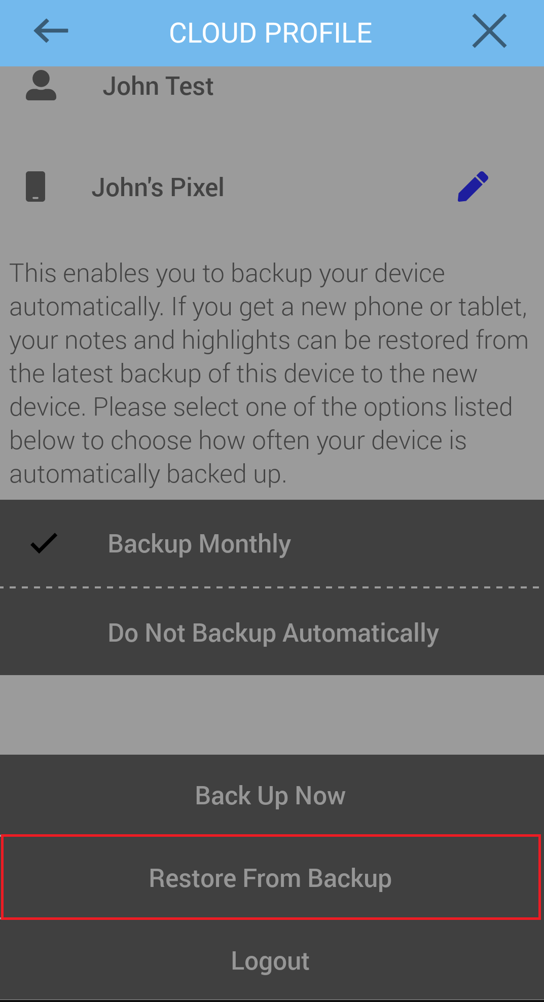 Restore From Backup Button